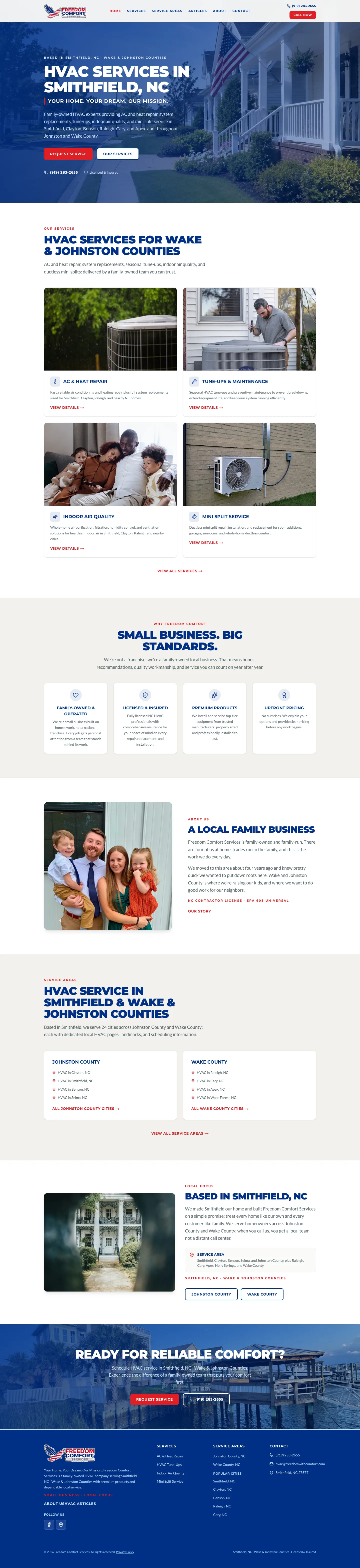 Freedom Comfort Services — full site screenshot