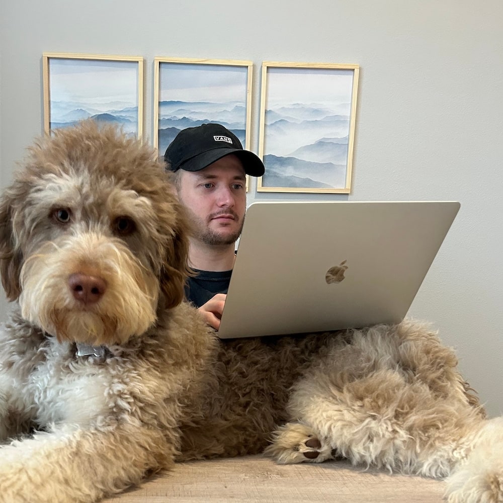 Theo, Kyle's 50-pound aussiedoodle